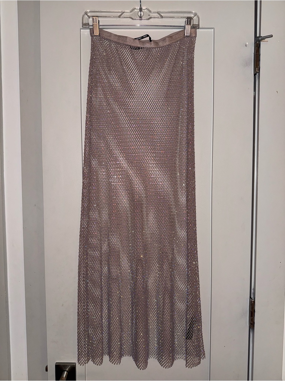 silence + noise Taupe Sheer Mesh Maxi Skirt